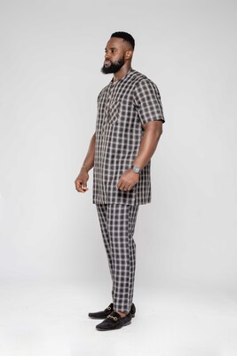 African Men Linen Suite, Short sleeves Top and Bottom. Made in Ghana - image1
